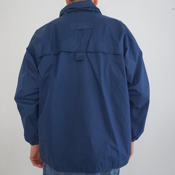 Vintage Wet Skins Blue Zip Up 100% Nylon Waterproof Stowaway Hood Raincoat M - Picture 2 of 11